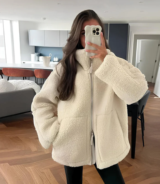 Damen Relaxed Fit Teddy Zip-Up Jacke