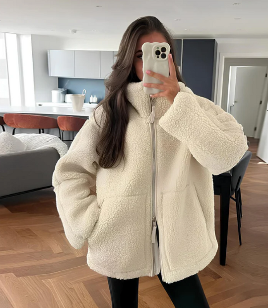 Damen Relaxed Fit Teddy Zip-Up Jacke