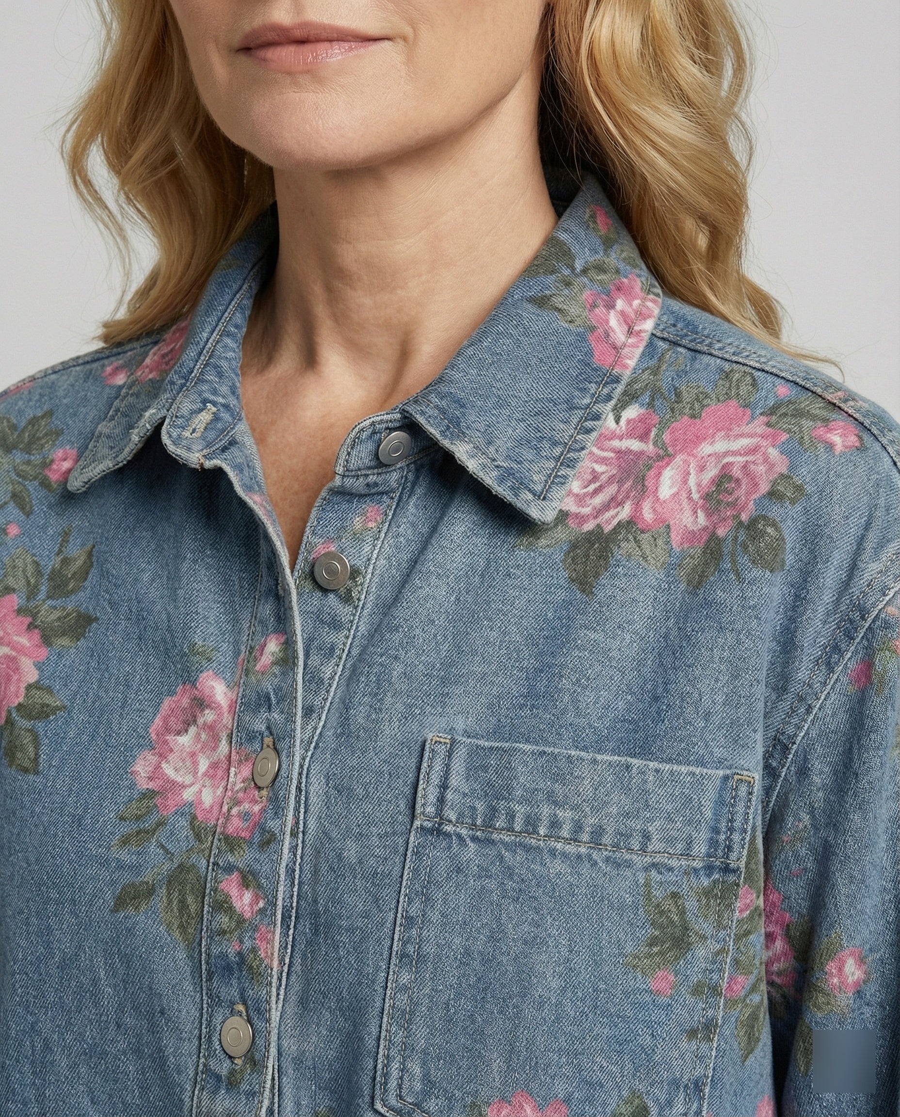 Damen Jeansjacke kurz mit Blumenprint