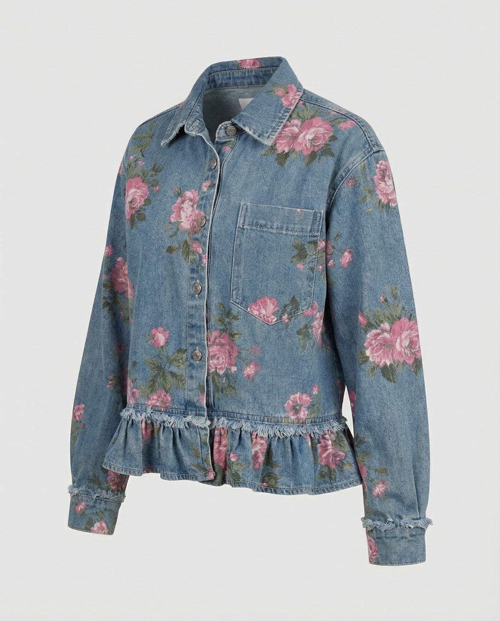 Damen Jeansjacke kurz mit Blumenprint