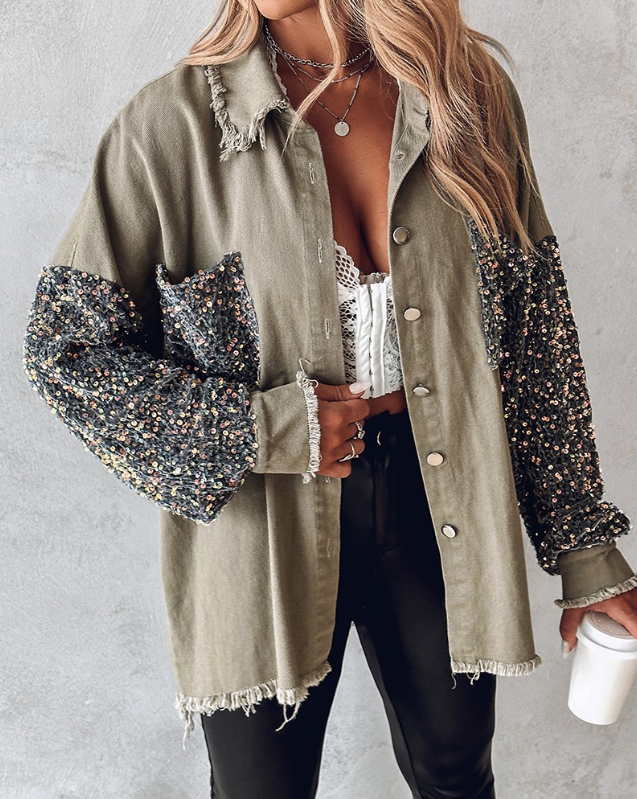 Kontrastierende Paillettenjacke für Den Frühling