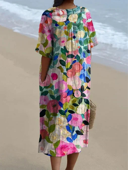 Lässiges Kleid mit Floralem Druck aus Atmungsaktivem Baumwollstoff