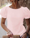 Elegantes Puffärmel-T-Shirt mit Spitzenrücken