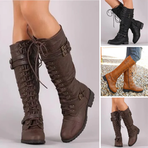 Retro-Schnürstiefel mit Schnalle