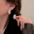 Damen Strass C-förmige Creolen Funkelnde Partyohrclips | Shop Nory