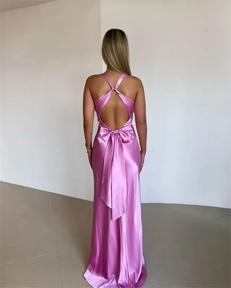 Schleife Rückenfrei Abend Maxi Kleid