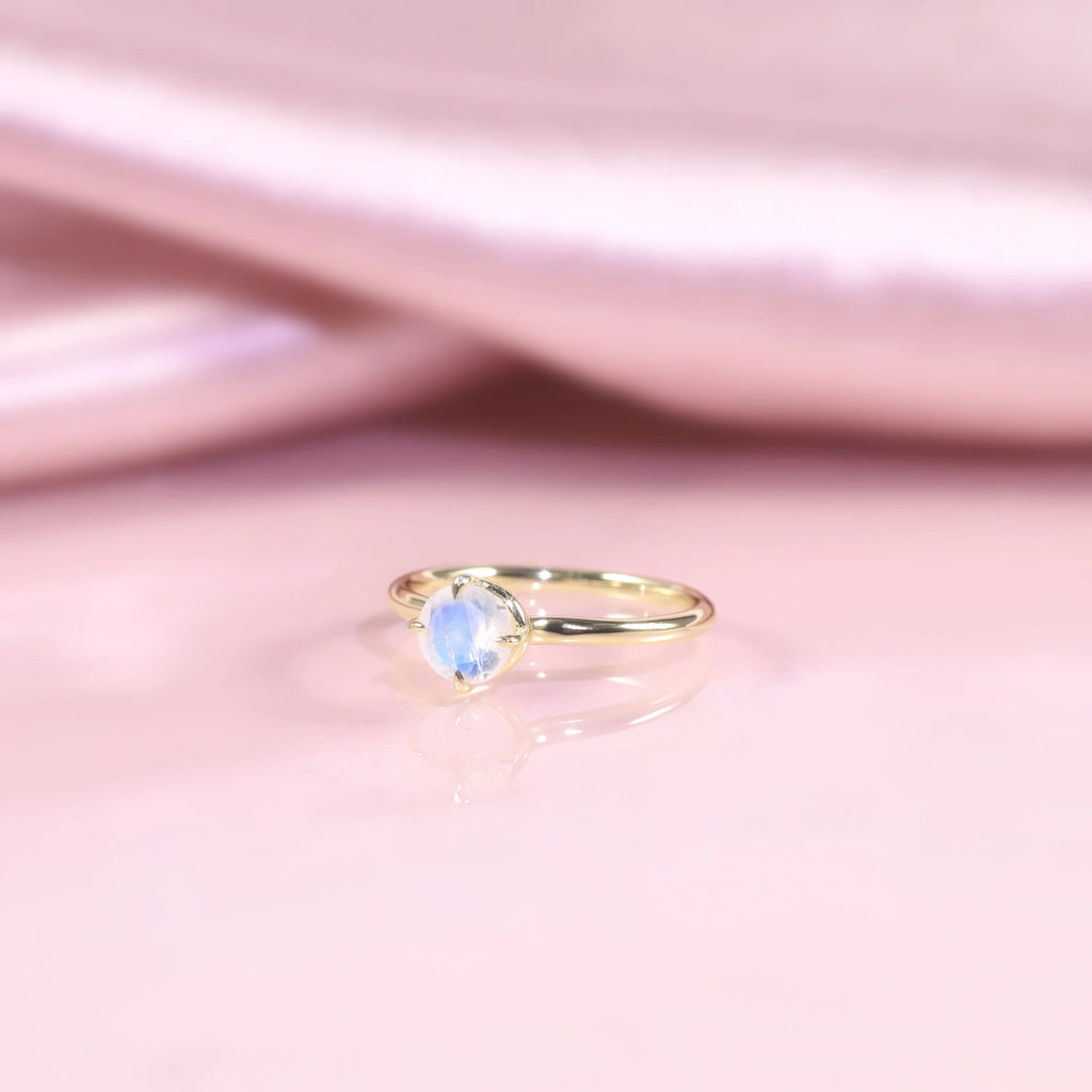Mondstein-Kristallring minimalistisch mit rundem Mondstein Boho-Ring Edelsteinring | Shop Nory