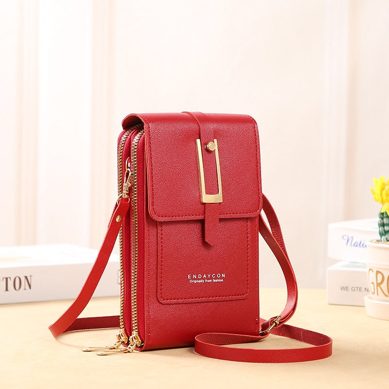 Leder Smartphone Clutch Damen Handtasche mit Touchscreen-Fenster