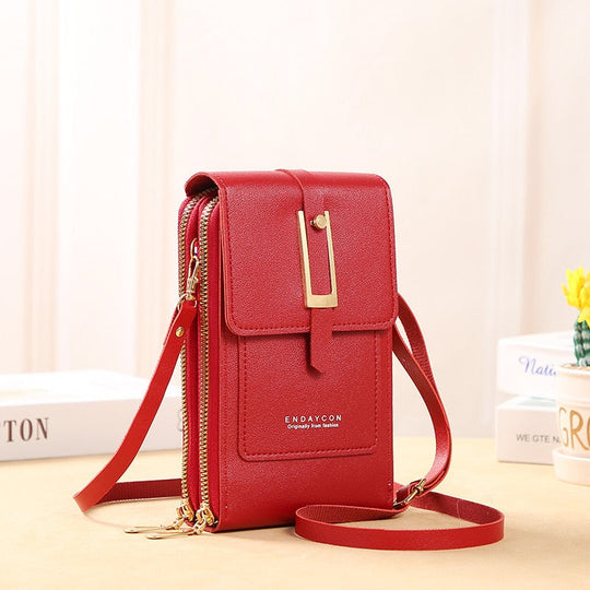Leder Smartphone Clutch Damen Handtasche mit Touchscreen-Fenster