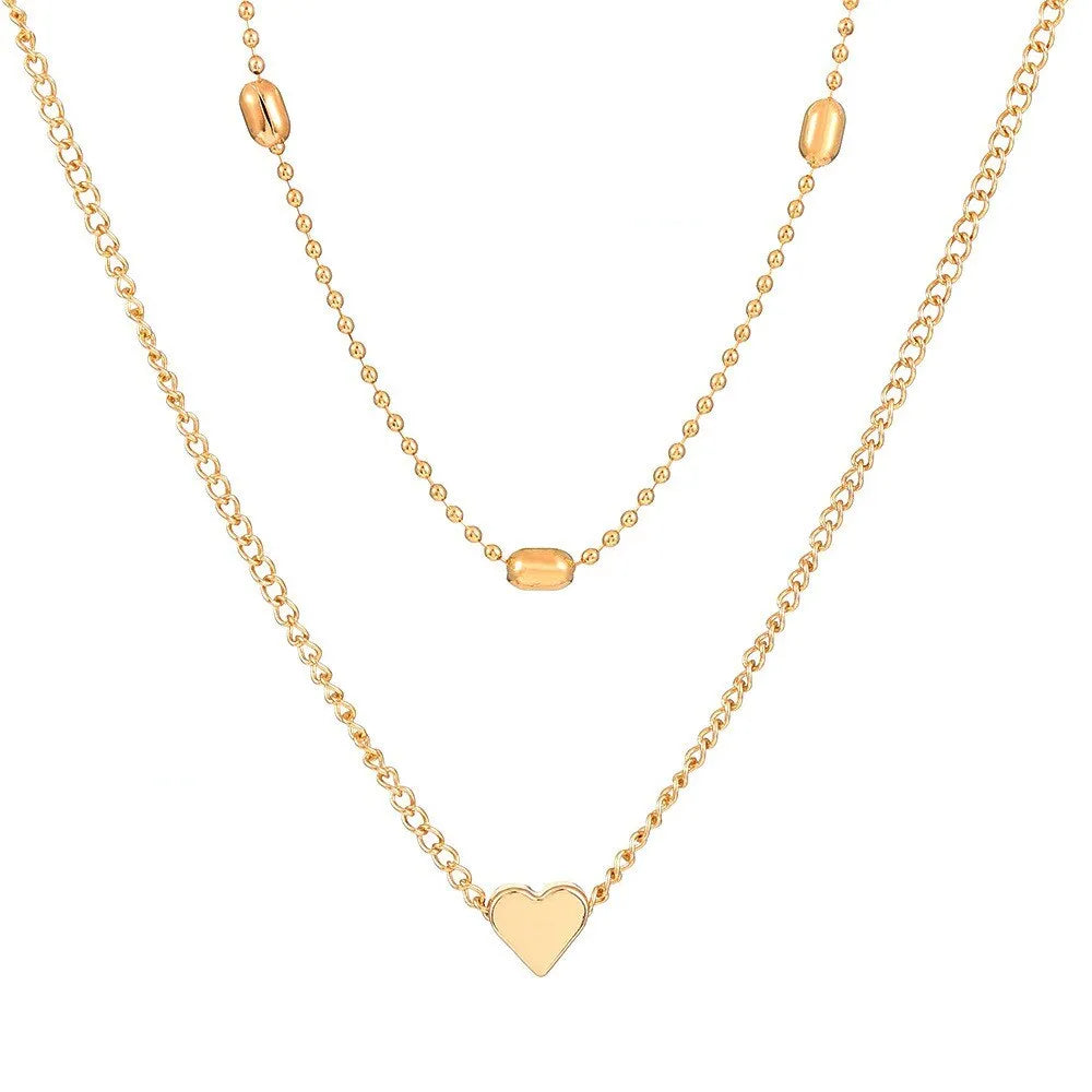 Damen Gold Silber Rund Perlenkette Herzanhänger Doppelschicht Halsketten | Shop Nory