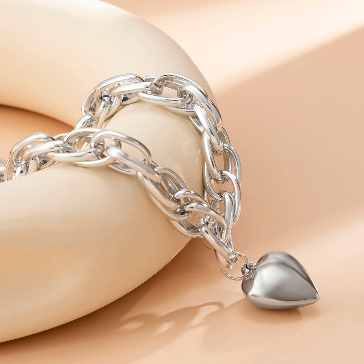 Damen Gold / Silber Herzanhänger Chunky Kreis InterLink Kette Choker Party Halskette | Shop Nory
