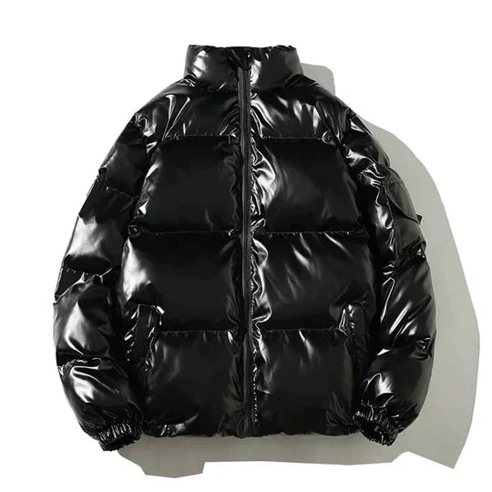 Winddichte metallische Winter-Pufferjacke