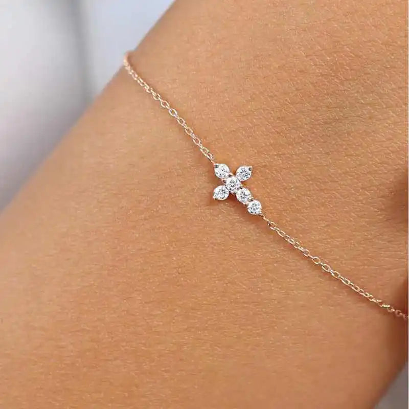 Exquisite 925 Sterling Silber Moissanit Kreuz Armband | Shop Nory