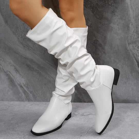 Knielange Punk-Stil Falten Pu-Leder Stiefel