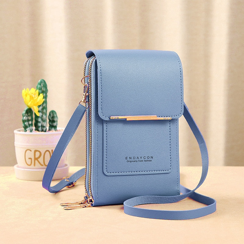 Leder Smartphone Clutch Damen Handtasche mit Touchscreen-Fenster