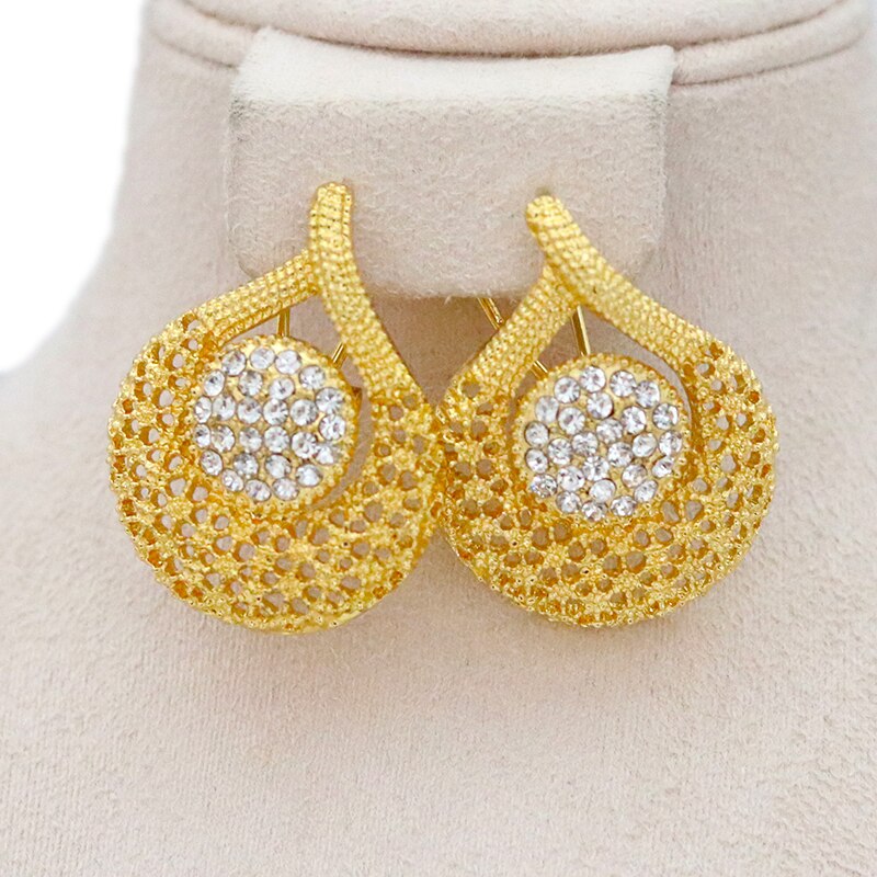 Damen Gold Rund Überlappung Kreuz Ausgeschnitten Kristall Anhänger & Ohrringe Halskette Set | Shop Nory