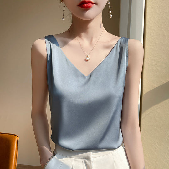Ärmloser Top Aus Satin Seide