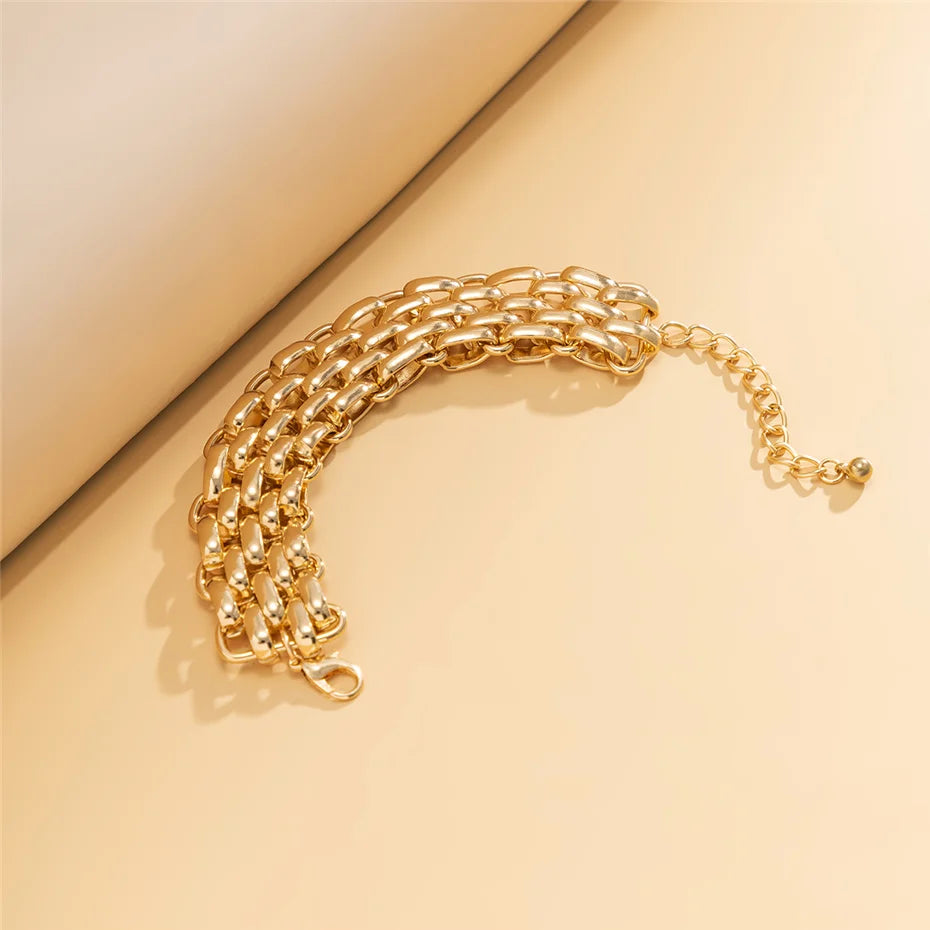 Damen Gold Chunky Dick Oval Interlink Gewebe Kettenarmbänder | Shop Nory