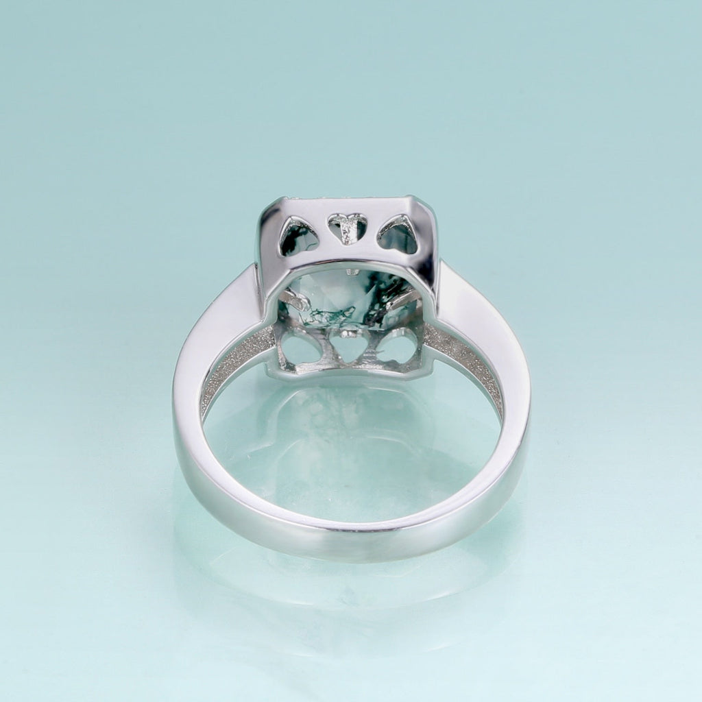 Herrenring aus Moosachat mit quadratischer Halo-Fassung in Silber | Shop Nory