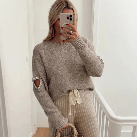 Shopnory | Mode LiShopnorye Herz Ausgehöhlter Pullover