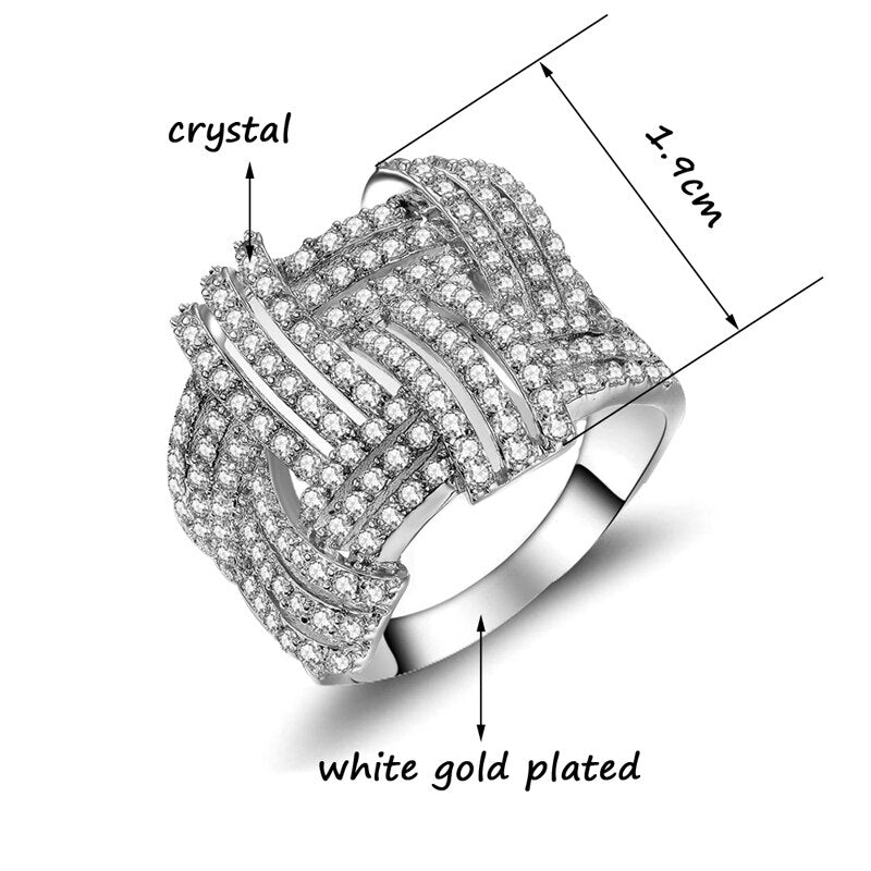 Damen Silber Big In Out Geflochtene Form Breite Schicht Mikro Pave Kristall Ringe | Shop Nory