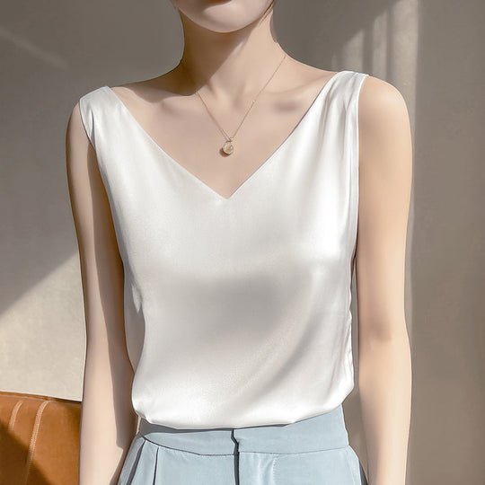 Ärmloser Top Aus Satin Seide