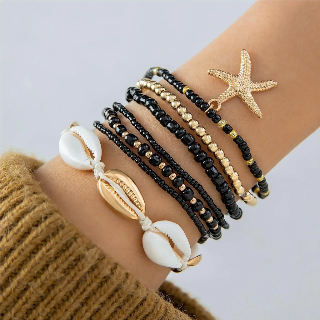 7-teiliges Boho Seestern- und Muschel-Perlenarmband-Set für Frauen Shop Nory