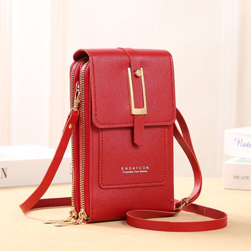 Leder Smartphone Clutch Damen Handtasche mit Touchscreen-Fenster