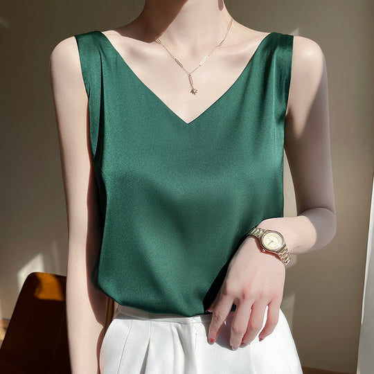 Ärmloser Top Aus Satin Seide