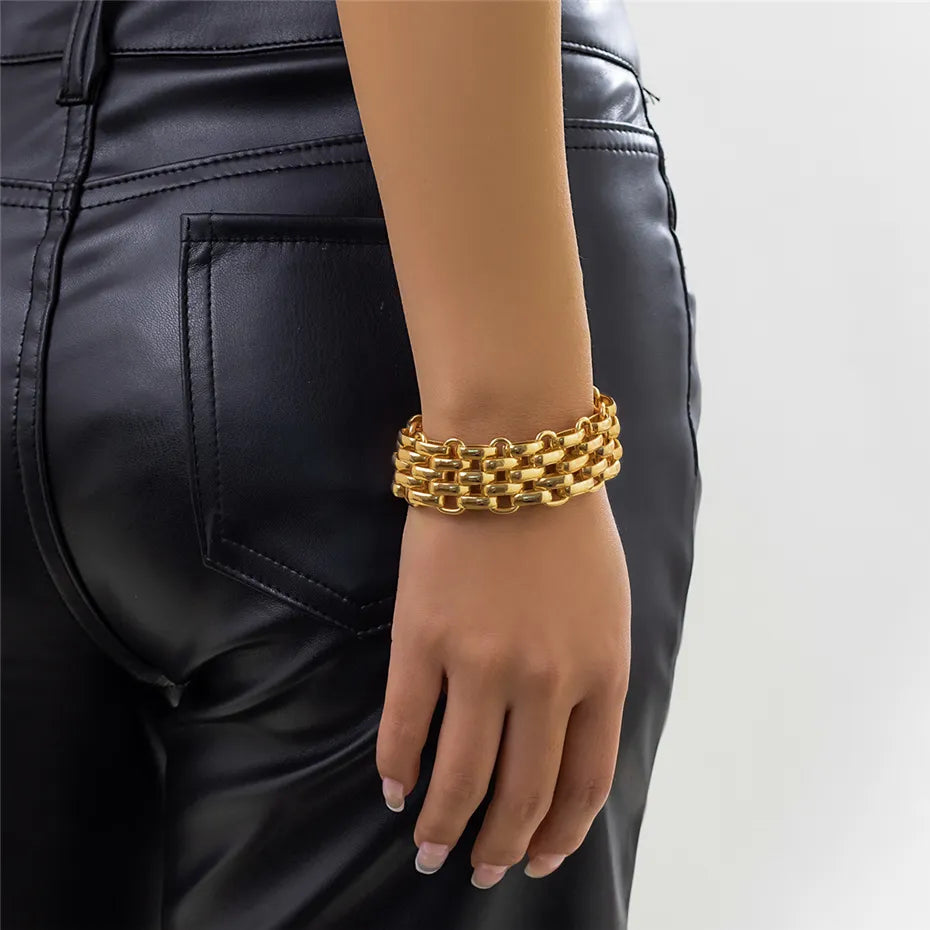 Damen Gold Chunky Dick Oval Interlink Gewebe Kettenarmbänder | Shop Nory