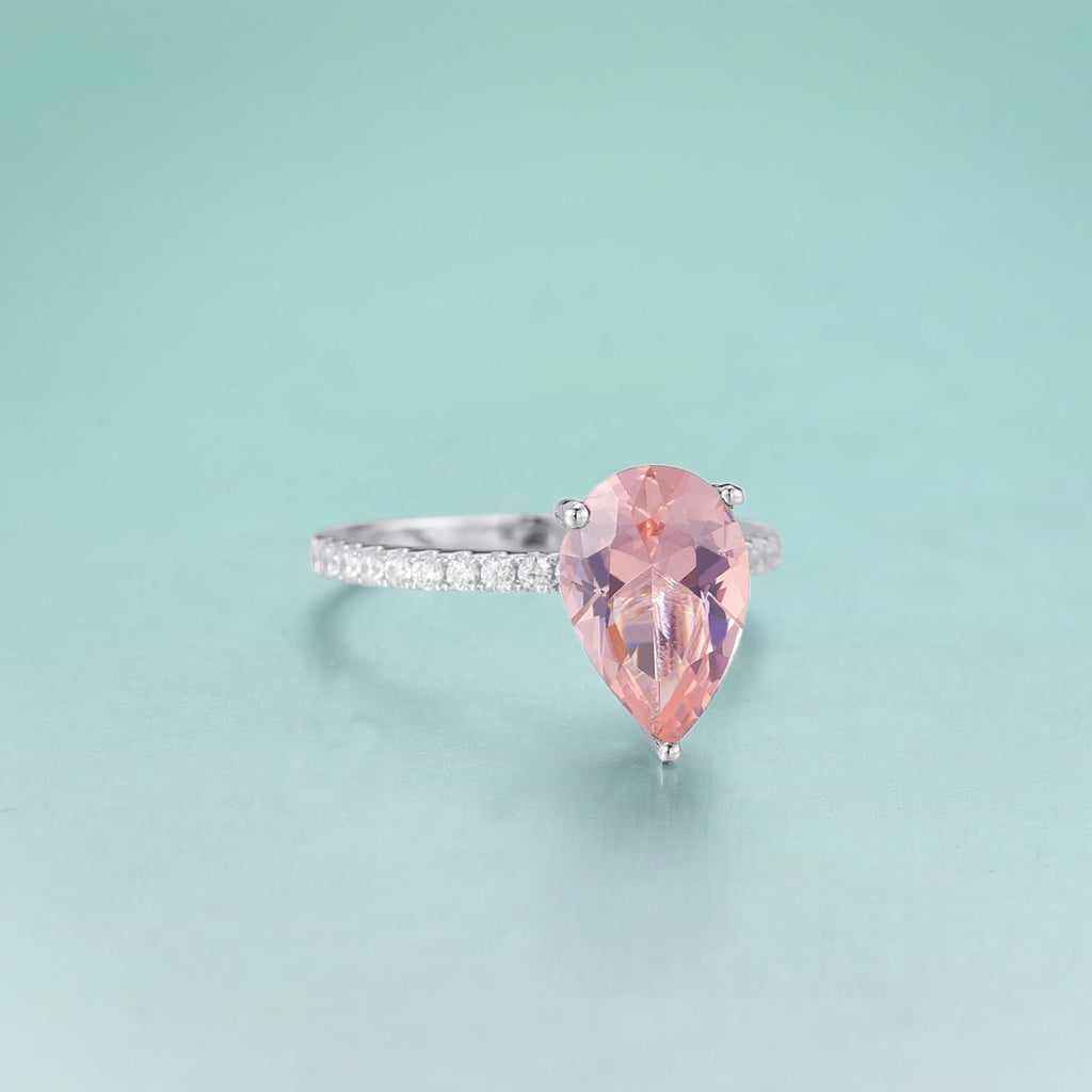Pfirsich-Morganit-Ring aus Sterlingsilber im Birnenschliff | Shop Nory