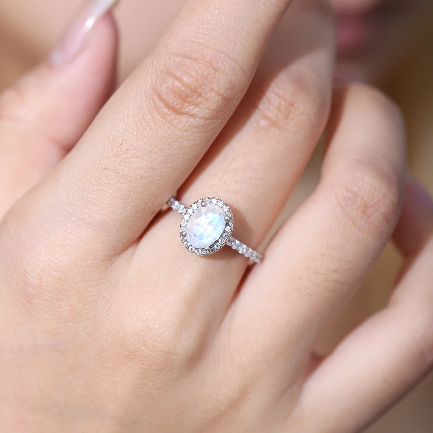 Mondstein-Diamantring im antiken Stil aus Sterlingsilber | Shop Nory