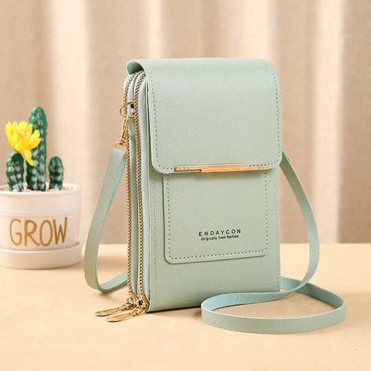 Leder Smartphone Clutch Damen Handtasche mit Touchscreen-Fenster