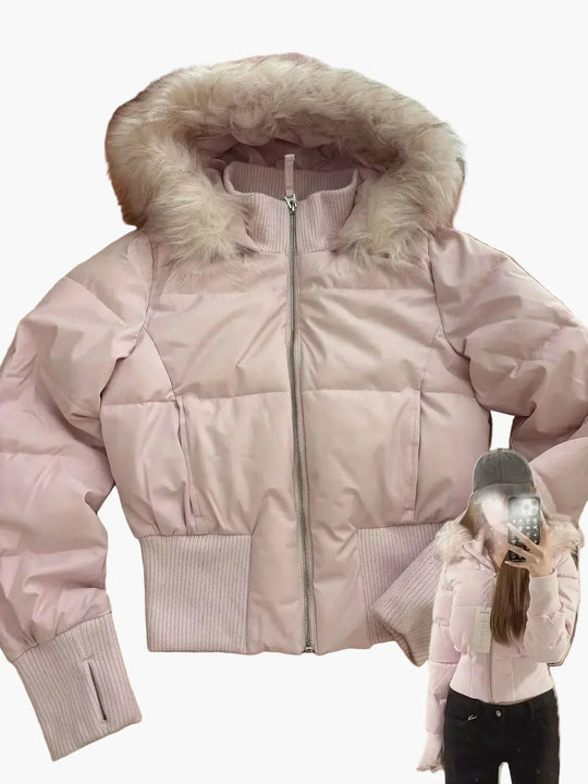 Winterjacke mit Kapuze und Fellkragen - Modische, Taillierte Übergangsjacke für Herbst und Winter
