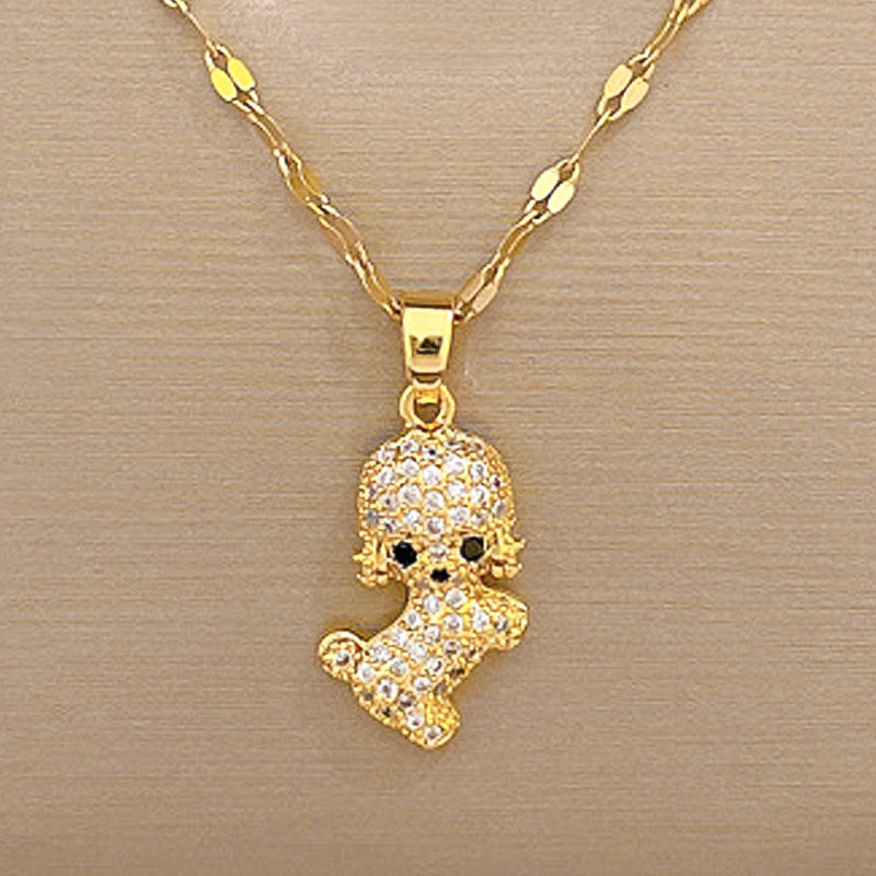 Unisex Gold Edelstahl Süß Teddy Hund Kristall Anhänger Link Kette Halskette | Shop Nory