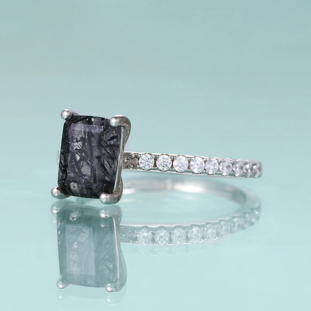Rutilquarz-Ring aus Sterlingsilber im Smaragdschliff | Shop Nory