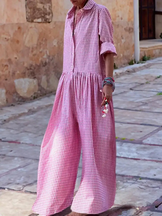 Karierter Jumpsuit mit modernem Schnitt und leichtem Stoff