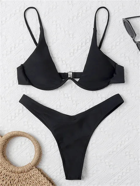 Bügel-Bikini-Set Push-Up-Bh und Tanga-Bademode für Damen
