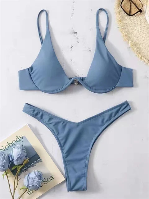 Bügel-Bikini-Set Push-Up-Bh und Tanga-Bademode für Damen