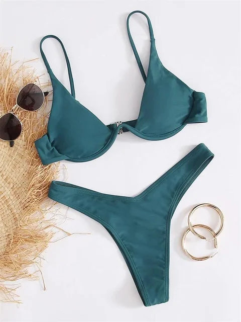 Bügel-Bikini-Set Push-Up-Bh und Tanga-Bademode für Damen