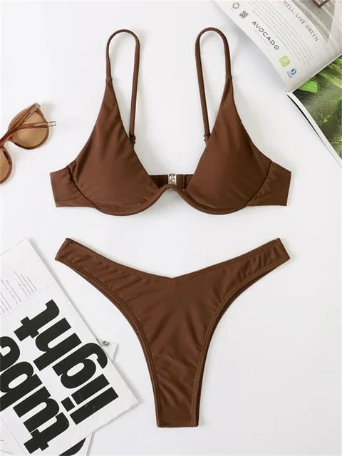 Bügel-Bikini-Set Push-Up-Bh und Tanga-Bademode für Damen