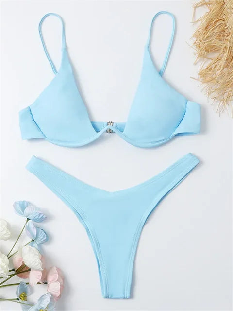 Bügel-Bikini-Set Push-Up-Bh und Tanga-Bademode für Damen