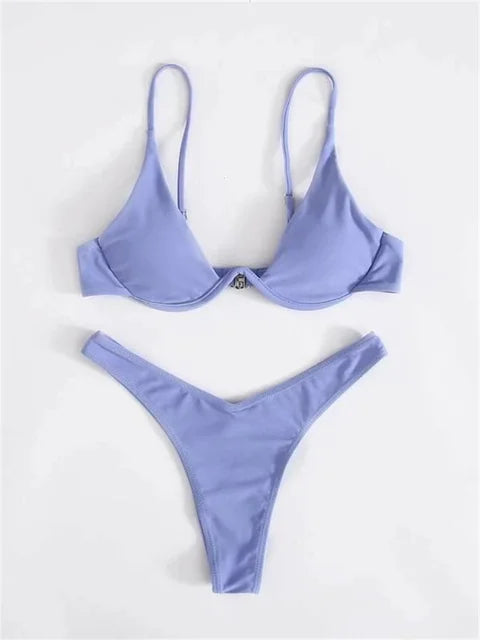 Bügel-Bikini-Set Push-Up-Bh und Tanga-Bademode für Damen