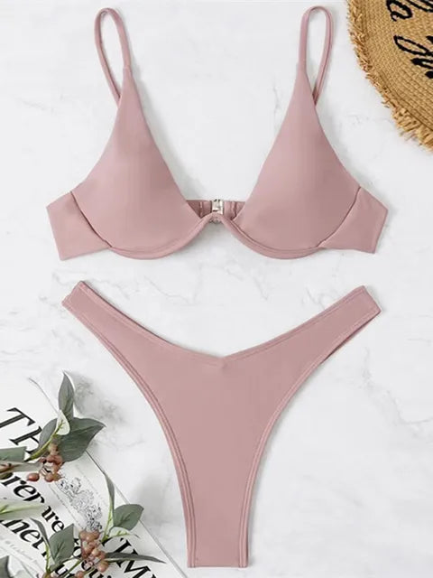 Bügel-Bikini-Set Push-Up-Bh und Tanga-Bademode für Damen
