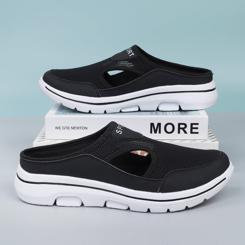 ShopNory Damen Slip-On-Pantoletten aus Mesh mit seitlichen Ausschnitten