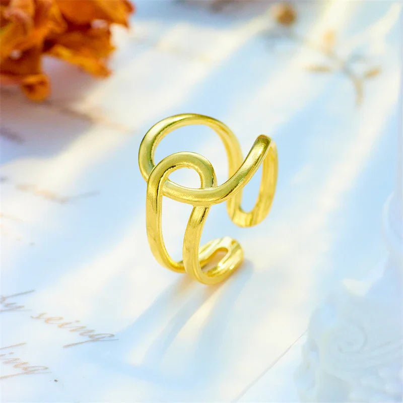 Edelstahl Geometrische Twist Offene Ring für Frauen | Shop Nory