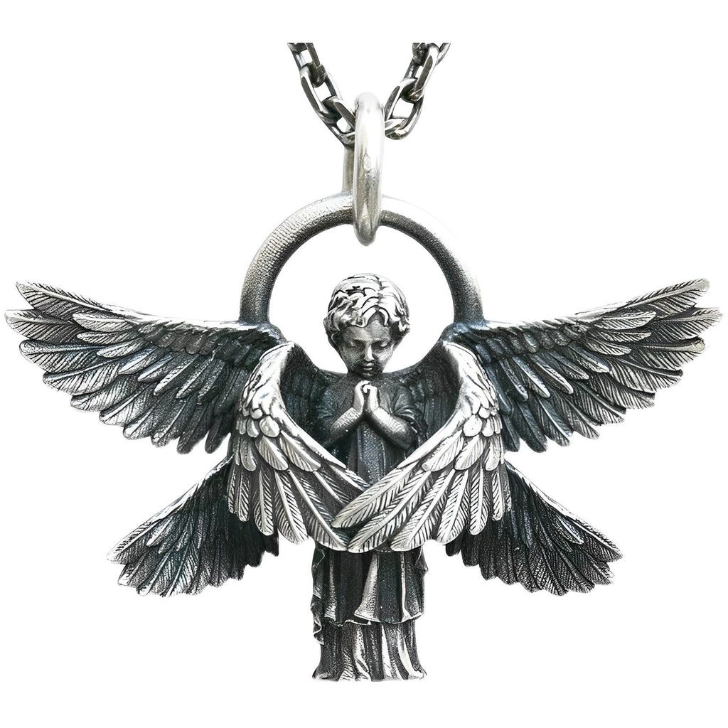 Klassisches Hochwertiges Engel Gebet Unisex Anhänger Mit Kette | Shop Nory