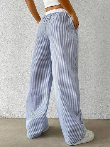 Bequeme Hose mit Weitem Bein und Streifendruck