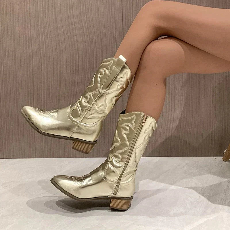 Chunky Heel Cowboy Boots