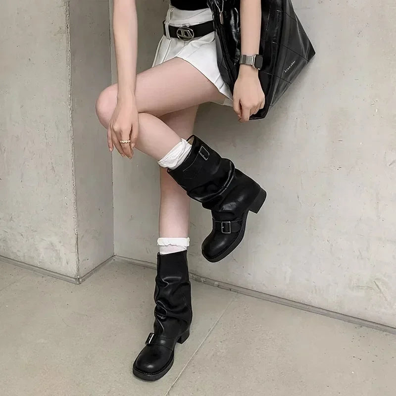 Falten Mid-Calf Stiefel